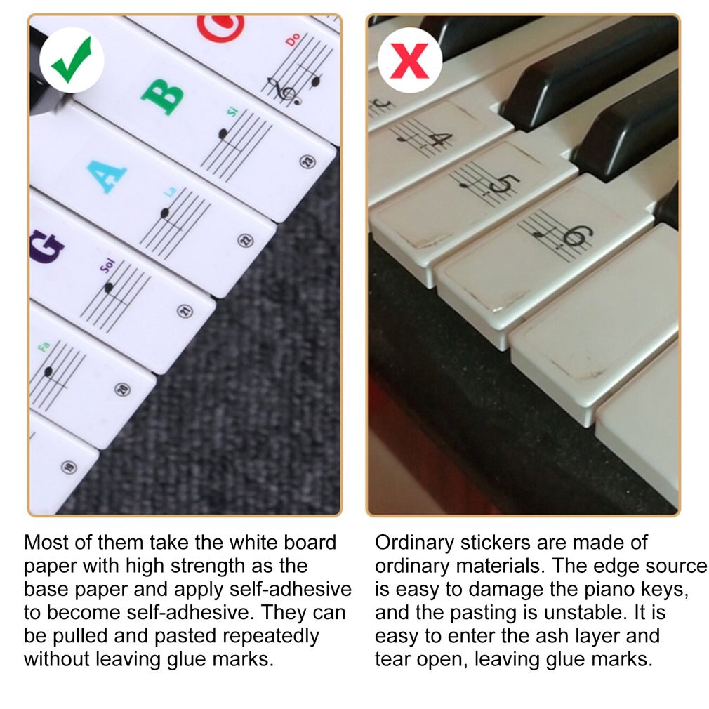 Transparent music decal notes piano keyboard stickers 54/61 or 88-key electronic piano piano spectrum sticker symbol