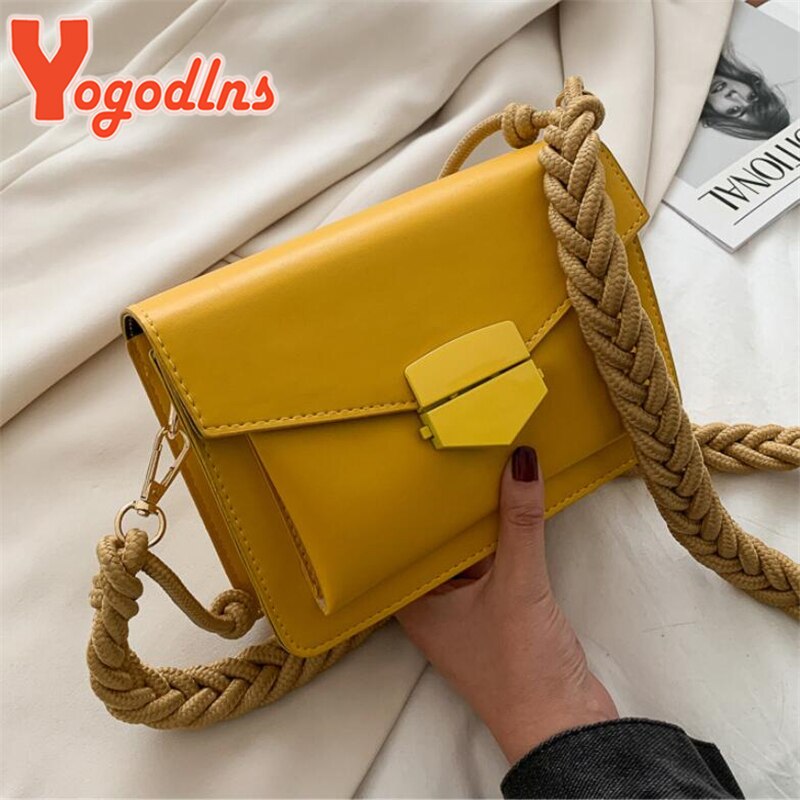 Yogodlns Shoulder Bags Braided Shoulder Strap Women Braided PU Leather Crossbody Bags Lady Portable Handbag Solid Color