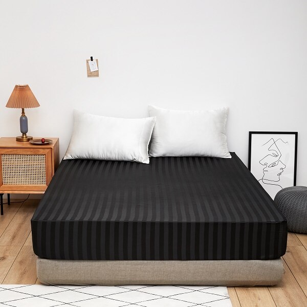 Hoeslaken 100% Natuurlijke Moerbei Zijde Elastische Band 1Pc Laken Luxe Effen Kleur Dubbele Queen Size Echte Zijde matrashoes: Black / 198x203x33cm