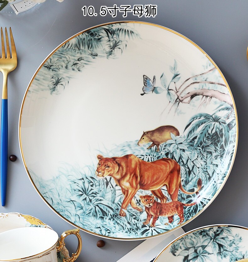Platos nórdicos de cerámica para decoración del hogar, vajilla de hueso, Animal, postre, fruta y aperitivos, WF1021: E 10 inch