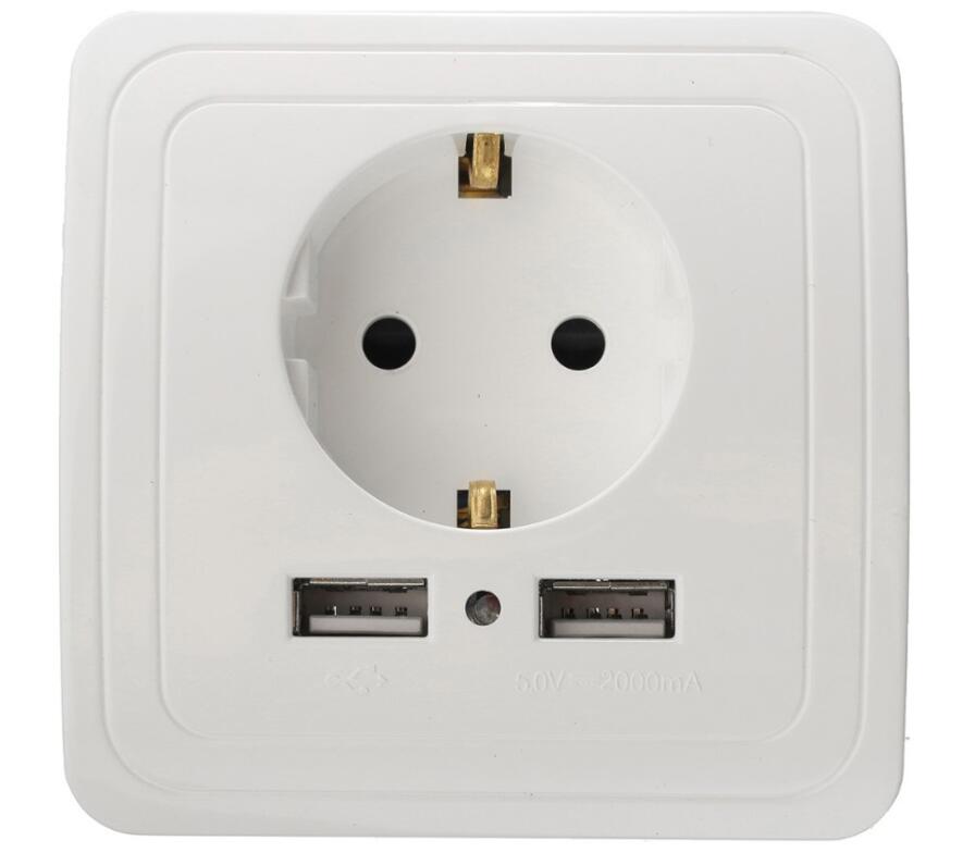 Dual USB Port 2000mA Wall Charger Adapter Power Socket 16A EU Standard Outlet With 2A Dual USB Charger Port