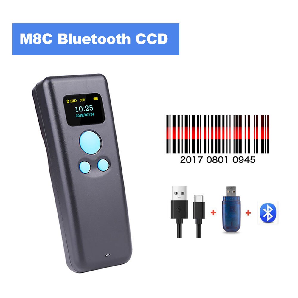 Holyhah M8D Mini Barcode Scanner Bluetooth Wireless Wired 1D 2D QR PDF417 Bar code Reader for iPad iPhone Android Tablets PC: M8C Bluetooth CCD