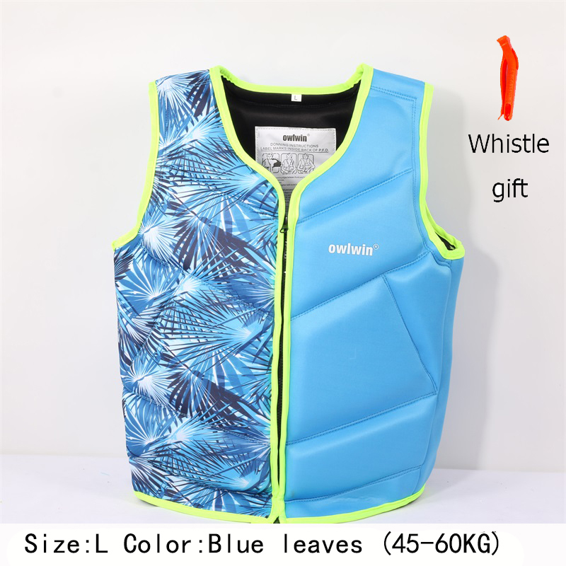 Snorkeling life jacket Polybutadiene rubber children adult life vest swimwear Swimming Boating Skiing Driving Ski Vests: Blue leaves L