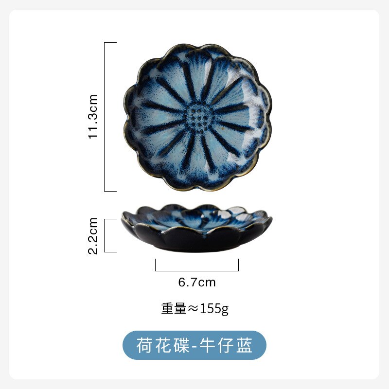1pc små keramiske tallerkener porcelænsovn glaseret blomst form sauce fad japansk stil pickled dip serveringsfade: E