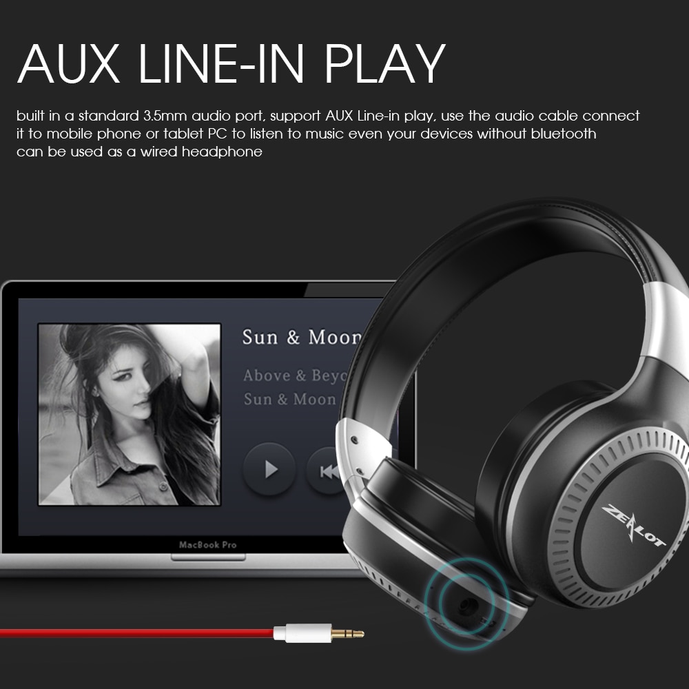 ZEALOT-auriculares inalámbricos B19 con Bluetooth, dispositivo de audio estéreo de graves, compatible con microSD, tarjeta AUX, micrófono de Radio