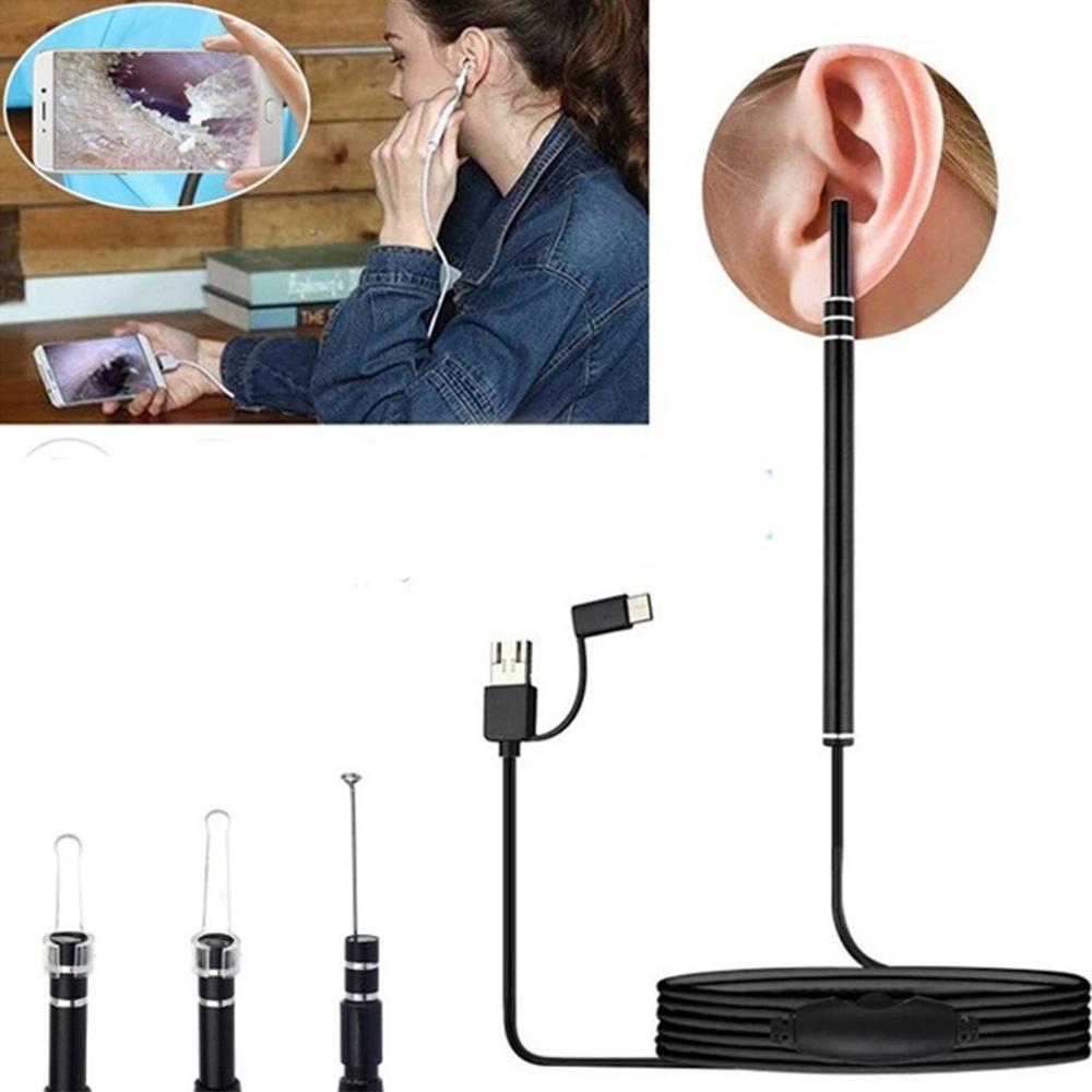 Otoscopio 3 en 1 con USB, endoscopio para oreja, cámara de vídeo, cera de los oídos, cuchara limpia, soporte para Android, PC, tipo C, conexión Micro USB