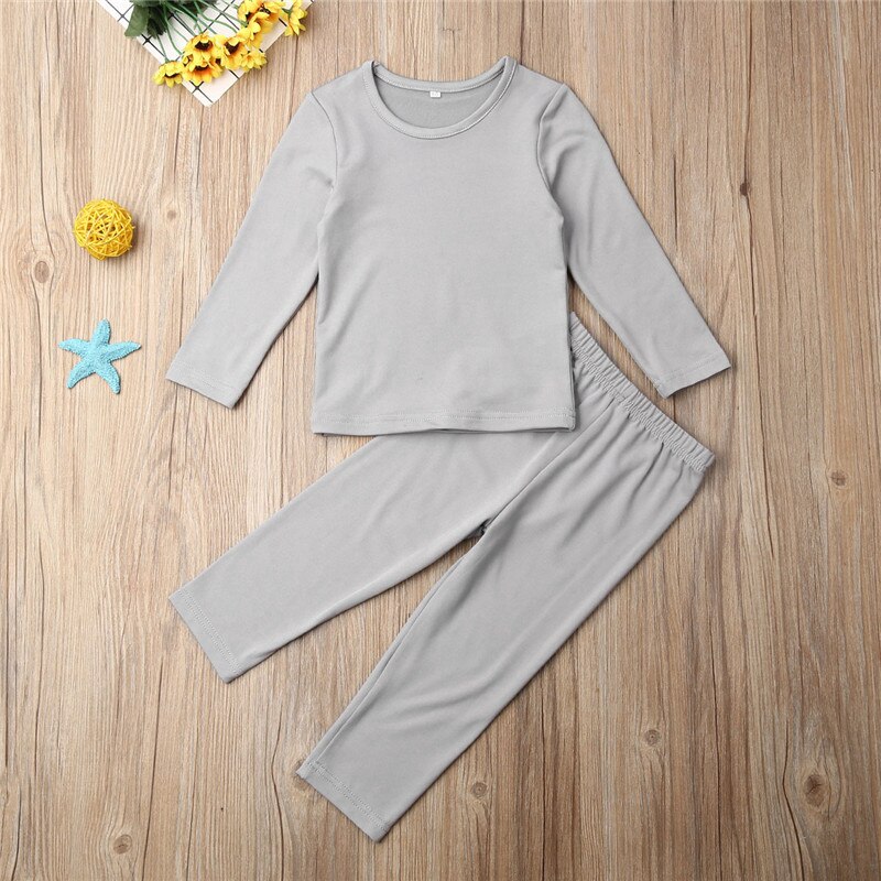 1-5T Toddler Baby Kid Girl Boy Cotton Clothes Set Plain Solid Color Pajamas Set Sleepwear Nightwear Boy Home Wear Outfit: Gray / 3T