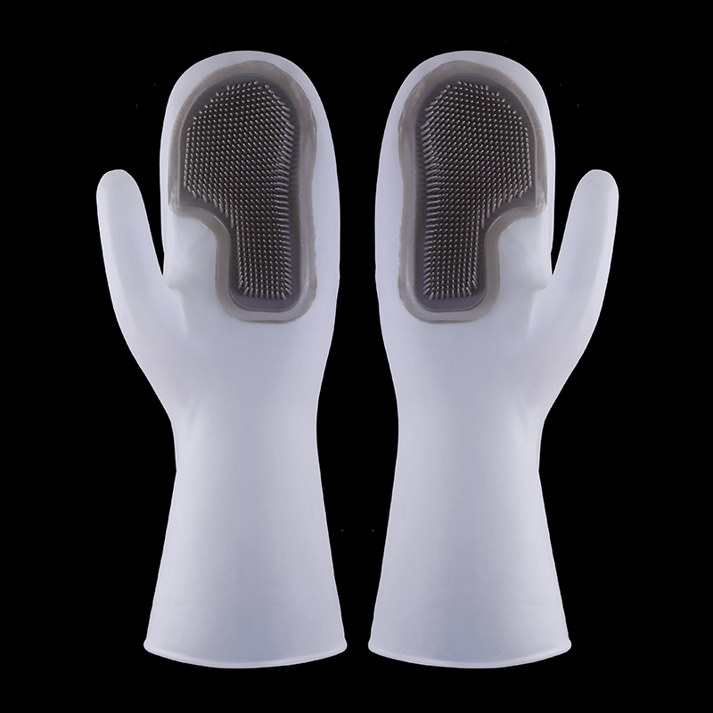 Magic Silicone Dishwashing Brush Gloves Dishwashing Gloves Kitchen Cleaning 1 Pair of Tools Heat Insulation and Wear Resistance: Gray