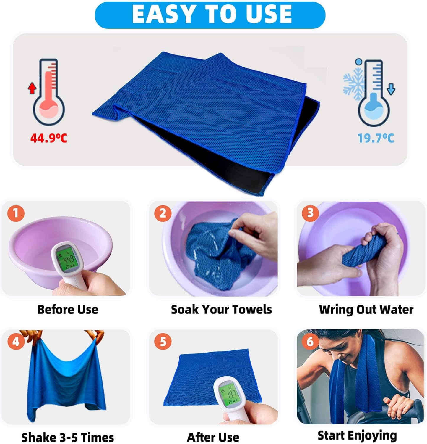 10er Pack Kühlt ücher, kühles Handtuch, weiches, atmungsaktives Kühlt uch, eiskaltes Mikro faser tuch für Yoga, Golf, Fitness studio, Camping