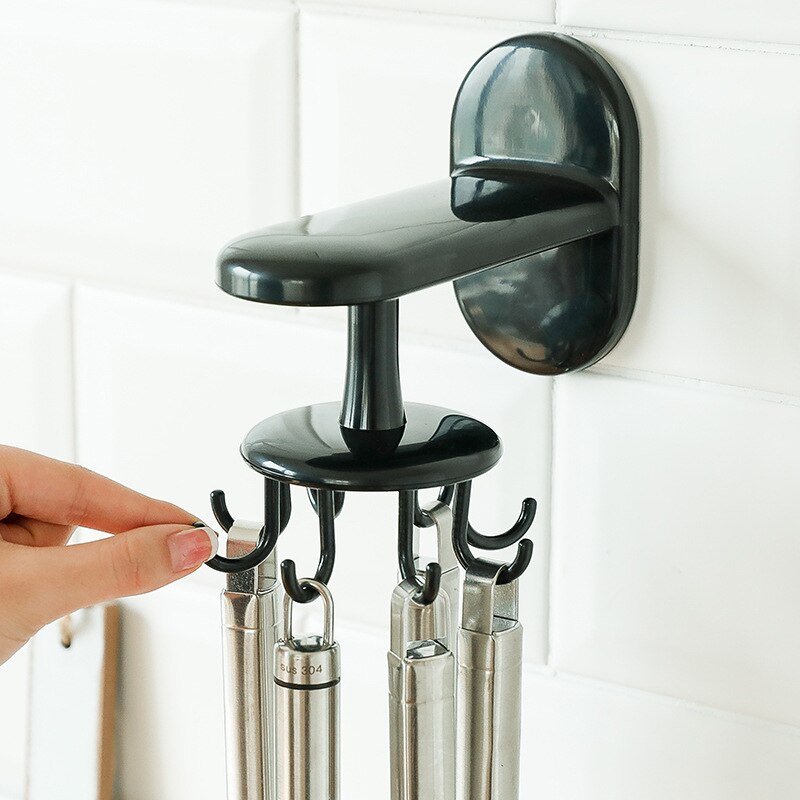 360° Rotating Utensil Rack Hook Holder Wall Kitchen Tool Storage Holders For Bathroom Door Cabinet Shelves Hanging Organizer