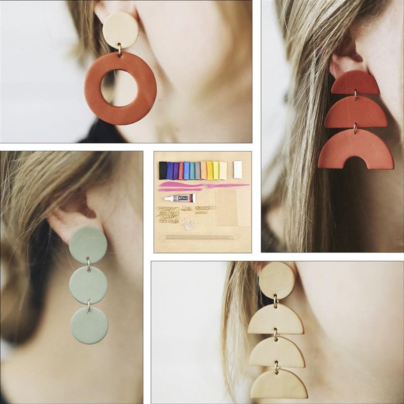 DIY Clay Earrings Sets Soft Polymer Ear Hooks Jewelry Making Kits With Glue Jewelry Accessories Jump Ring Earplugs For User
