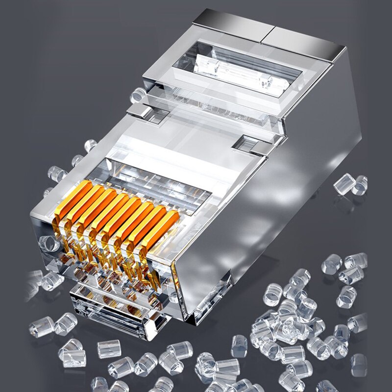 10pcs RJ45 Pass Through connectors 8P8C 50UM Plate Shielded Network Modular Plug