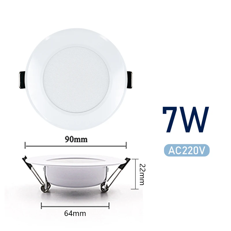Foco LED empotrable para techo, lámpara redonda para sala de estar, cocina y baño, CA 220V, 3W, 5W, 7W, 9W, 12W, 15W