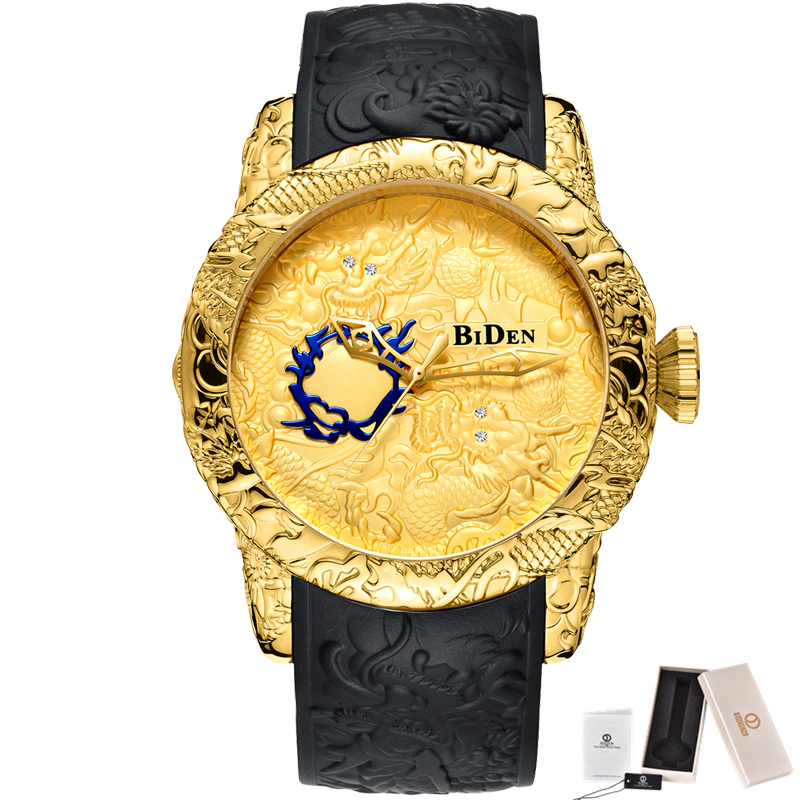 Reloj de cuarzo con escultura de dragón 3D para hombre, cronógrafo de oro negro, resistente al agua, esfera grande, , de pulsera, grabado en 3D: BOX SET 5