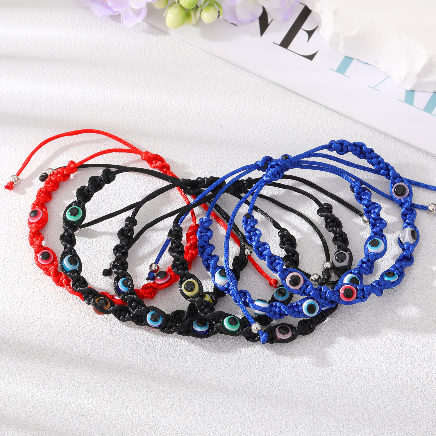Gebed Turkse Hand Palm Evil Eye Gevlochten Armband Blauw Zwarte Kleur Nylon Draad Lucky Paar Armband & Bangles Sieraden Mannen vrouwen