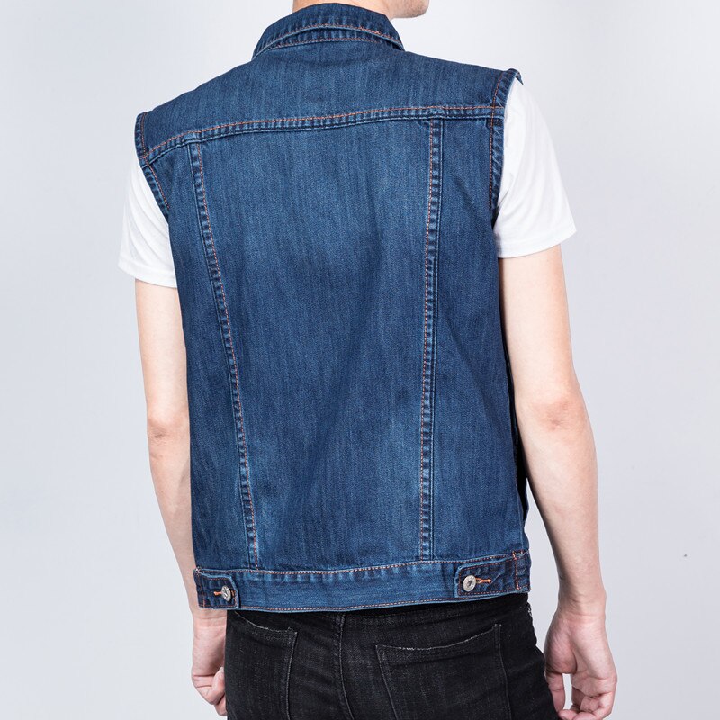 Chaleco vaquero informal para hombre, chaqueta sin mangas con 6 bolsillos, talla grande 4XL 5XL