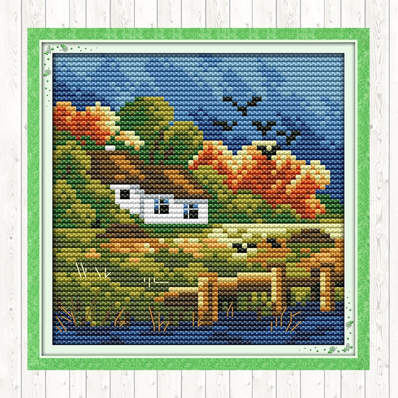 Seizoenen landschap 14ct 11ct count print canvas stof borduurpakketten doe-het-zelf knutselen kruissteekpakket handwerk borduurpatronen