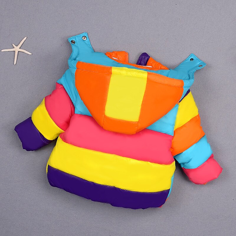 Chaqueta de abrigo para niños, chaquetas con capucha para invierno para bebés, niños, niñas, Parka con capucha de arco iris, ropa de abrigo cálida para niños, Tops, trajes Casuales