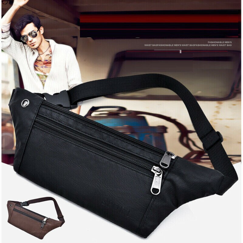 Men's Women PU Leather Vintage Waist Fanny Pouch Pack Travel Bum Bag Belt Bag Outdoor Camping Hiking Zip Bag UK