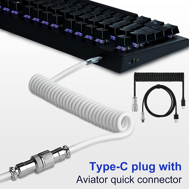 Cabo enrolado para teclado mecânico usb tipo c, cabo enrolado para teclado mecânico usb, aviador, computador de mesa, cabo conector de aviação