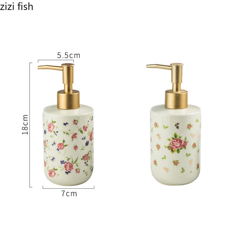 American Retro Rose Pattern Ceramic Soap Dispenser Bathroom Shampoo Moisture Bottling Household Push Type Soap Dispenser Decor