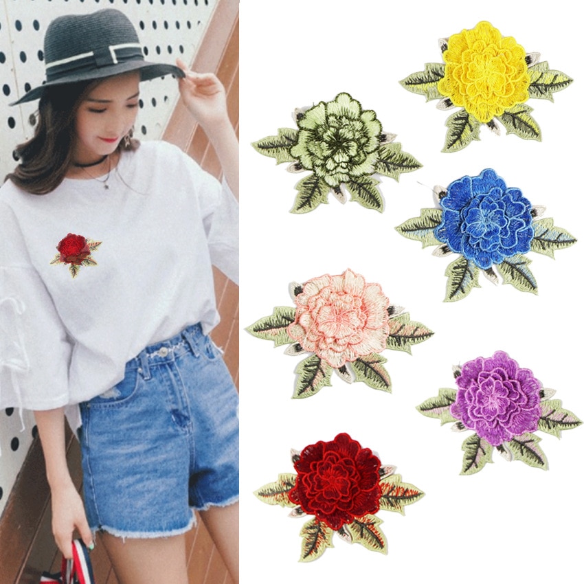 Diy Kleding Patch 1Pc/2Pcs Voor Jeans Badges Zak Naaien Borduren Ambachten Sticker Rose Bloem kleding Accessoires Applique