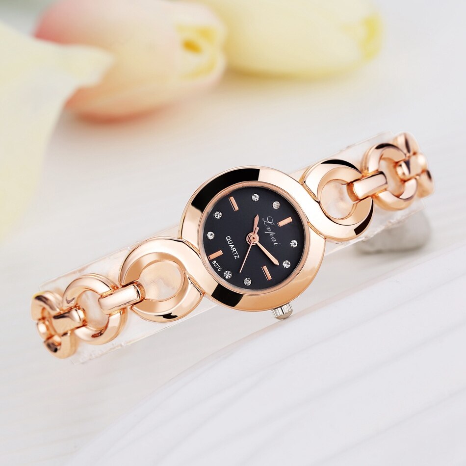 Lvpai Brand Rose Gold Luxury Women Dress Watches Girls Quartz Watch Bracelet Watch Ladies Crystal Round Wristwatch: Rose Gold Black