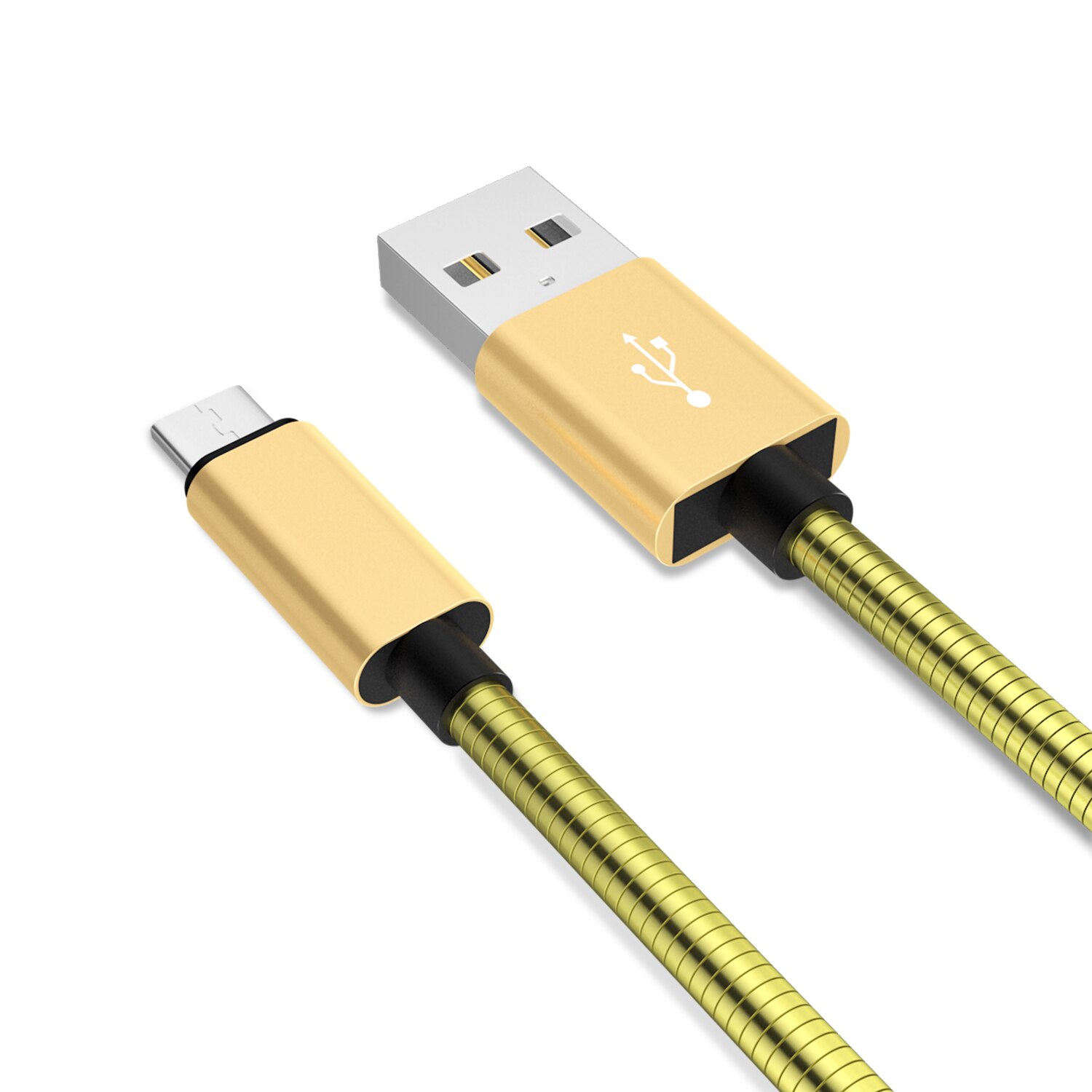 Nohon metalen veer micro usb-kabel voor samsung  s4 s5 s6 s7 j7 roestvrijstalen snellaadkabel android-oplader datasynchronisatiekabel: Goud / 1m