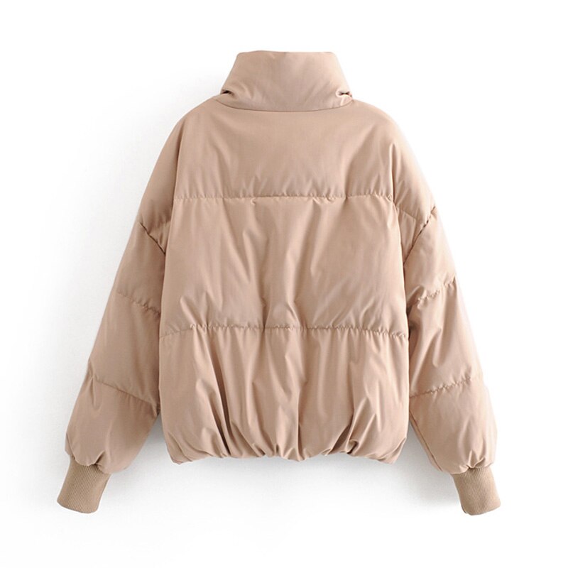 Rr solid lösa parkas dam vinter tjocka turtleneck rockar dam blixtlås bomullsjackor kvinnlig dam jae