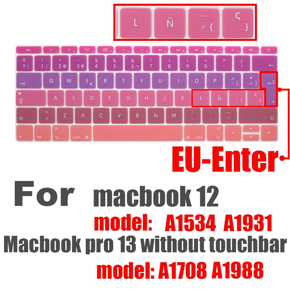 Hiszpański Laptop kolor silikonowa klawiatura pokrywa dla macbook pro13 A1708 A1988 12 &quot;retina A1534 A1931 folia ochronna klawiatura przypadku: EU Spanish red S