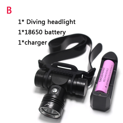 Faro de buceo IPX8 L2 faro impermeable de buceo 100 metros linterna subacuática luz amarilla/blanca luz LED para cabeza: changeable / Negro