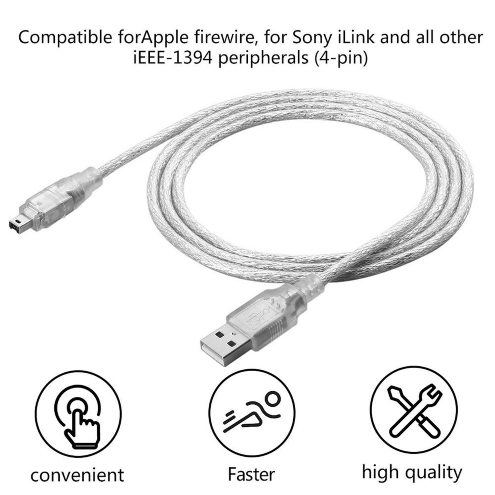 1.2M Usb 2.0 Male Naar Firewire Ieee 1394 4 Pin Male Ilink Adapter Kabel Man Op Man Kabel Licht wit Flexibele Kabel