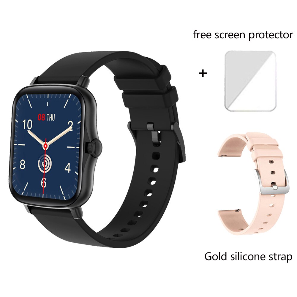 Reloj inteligente Y20 P8 Plus para hombre y mujer, dispositivo completamente táctil de 1,7 pulgadas, resistente al agua IP67, GTS 2, Android e IOS: add gold strap