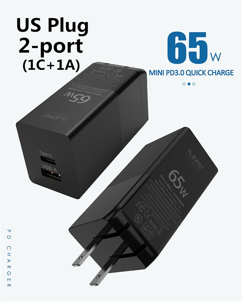 65W GaN USB C PD MagSaf* Power Adapter 2-Ports Fast Smart Mobile Phone Quick Charger For Laptop Macbook iphone Xiaomi Huawei: US 65W GaN Charger