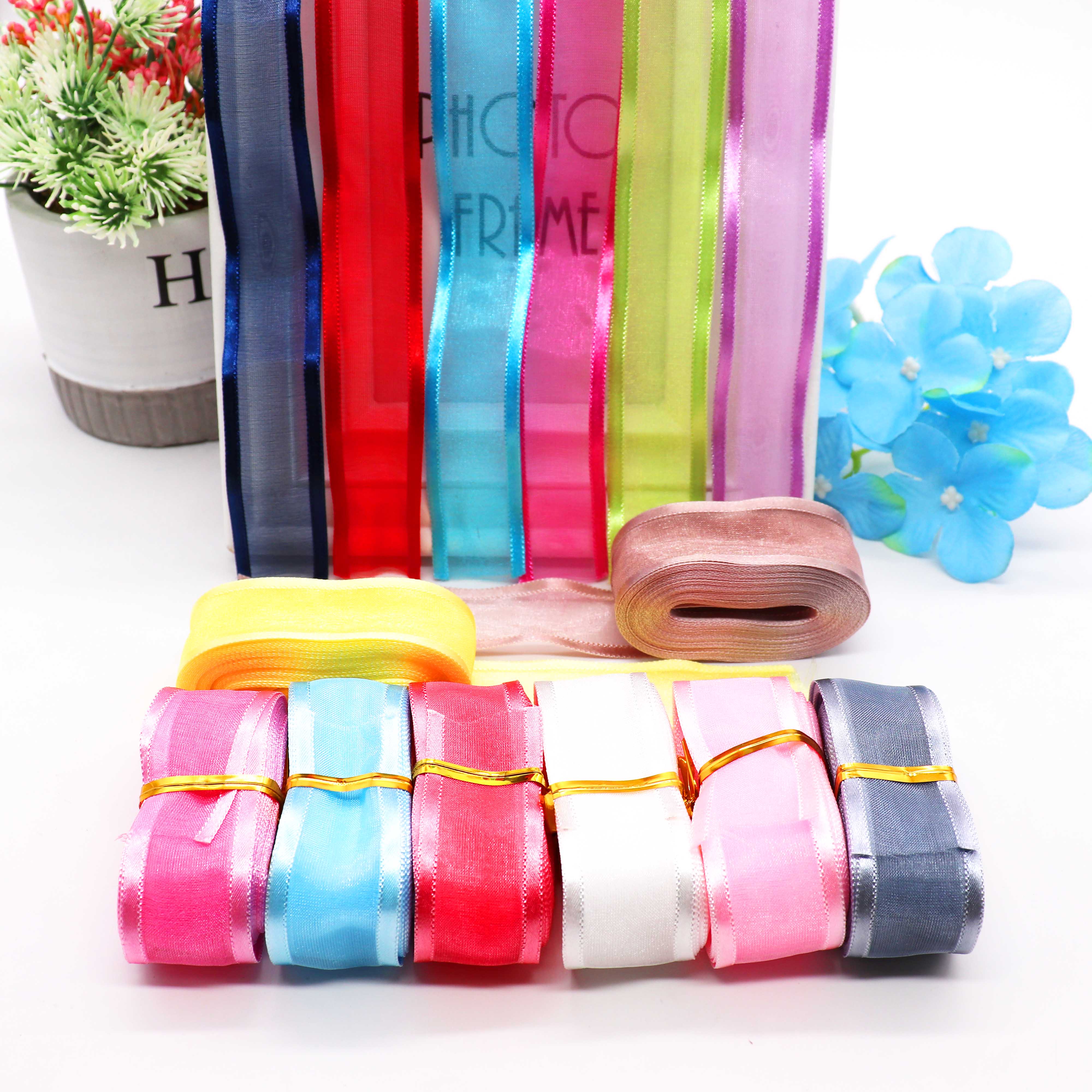 5M 25mm Satin- Rand Organza Band für Hochzeit Party Dekoration Band Handgemachte Verpackung Haar BöGen DIY Weihnachten Band