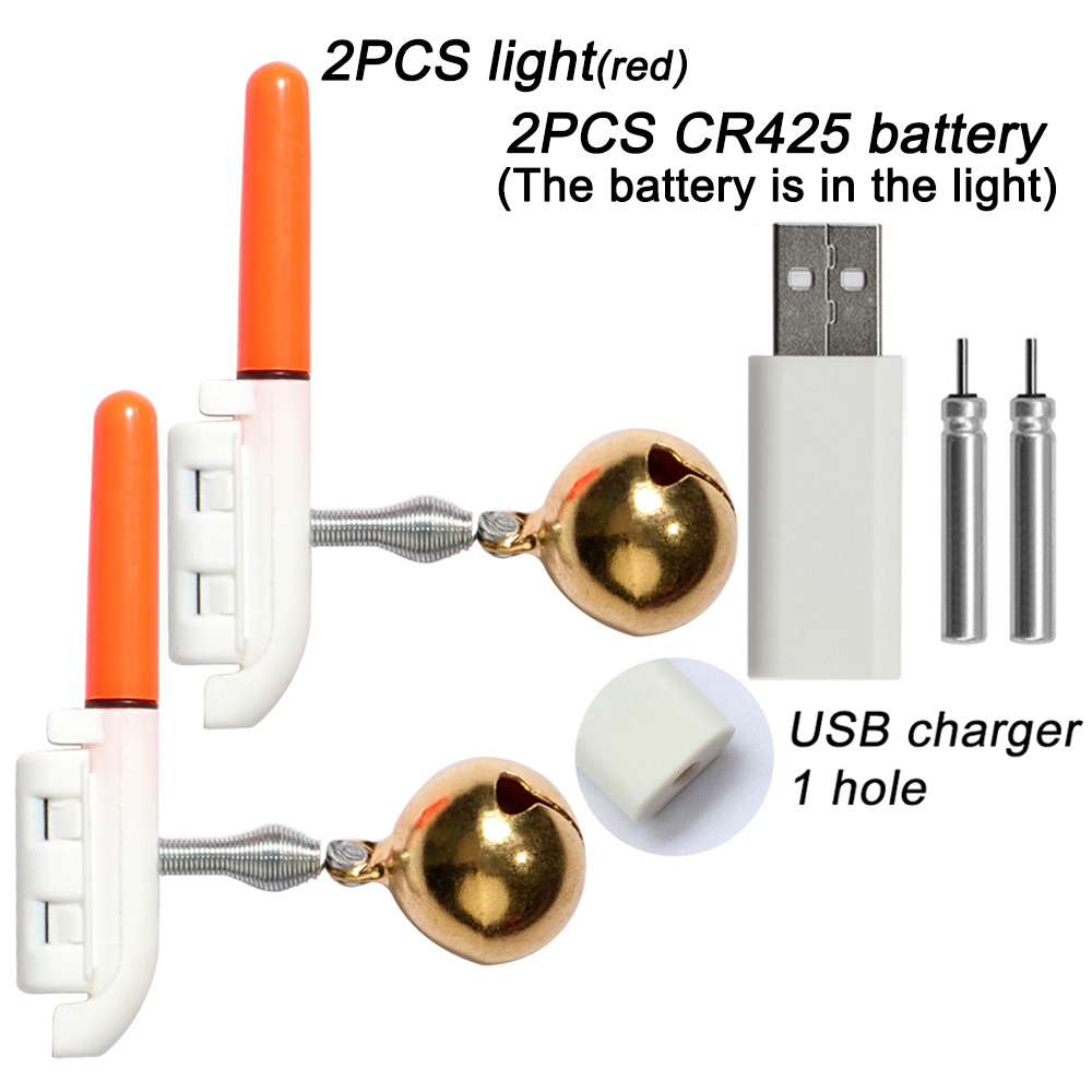 Sonnette d'alarme de morsure de poisson, chargeur USB CR425 3.6V, lampe à capteur de batterie, Kit d'outils de nuit lumineux, tige de Pesca, matériel lumineux, Flash LED: green