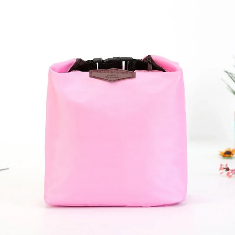 Nylon Waterproof Lunch Storage Bag 1pcs Portable Thermal Insulated Cooler Picnic For Lunch Box Container Pouch Home Organizer: Pink