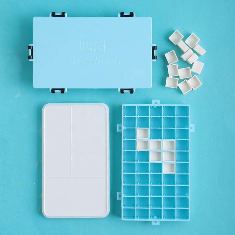 Palette de peinture aquarelle étanche, 50 grilles, boîte de rangement, fournitures de papeterie pour dessin: Blue-Plus