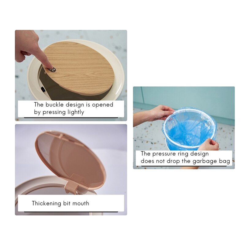 Huishoudelijke prullenbak met deksel voor woonkamer, toilet, badkamer, keuken, scandinavische stijl, hoge prullenbak met imitatiehoutnerf, cnim
