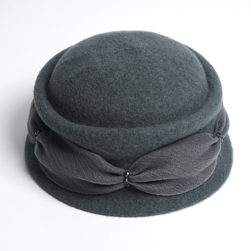 FS Vintage rosa mujer Lana Cloche gorra redonda invierno Fedora cubo Beige vino rojo Bowler sombrero chica gorras