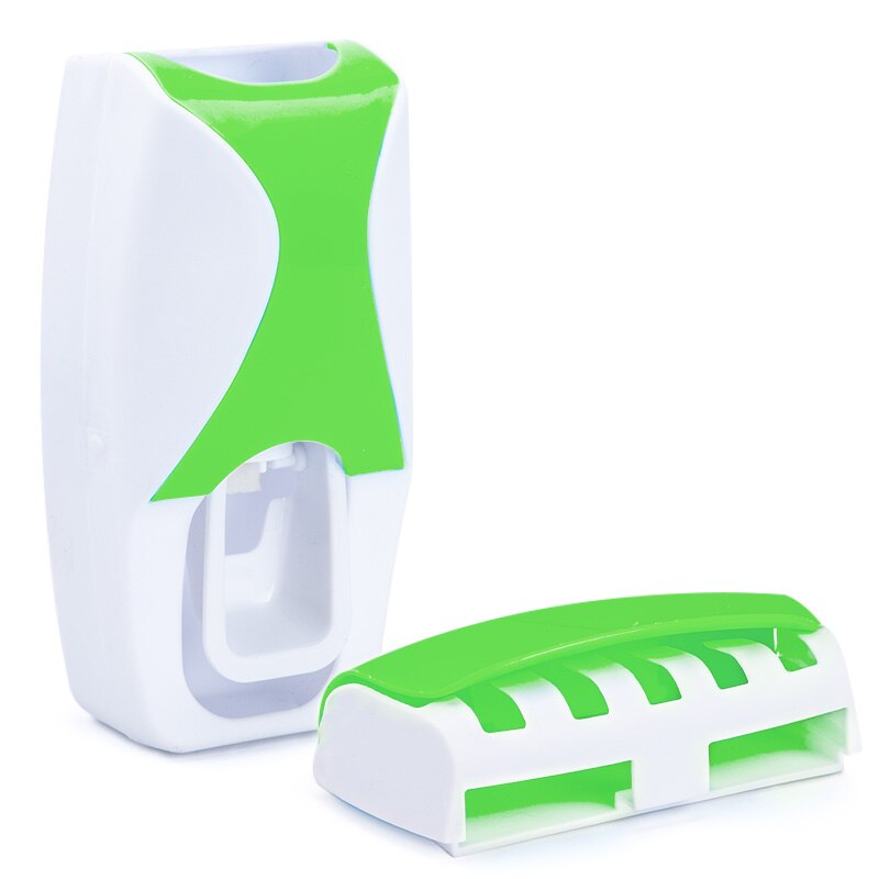 Dust-proof Toothbrush Holder with Automatic Toothpaste Dispenser Wall Mount Storage Rack Bathroom Accessories Set Squeezer: green
