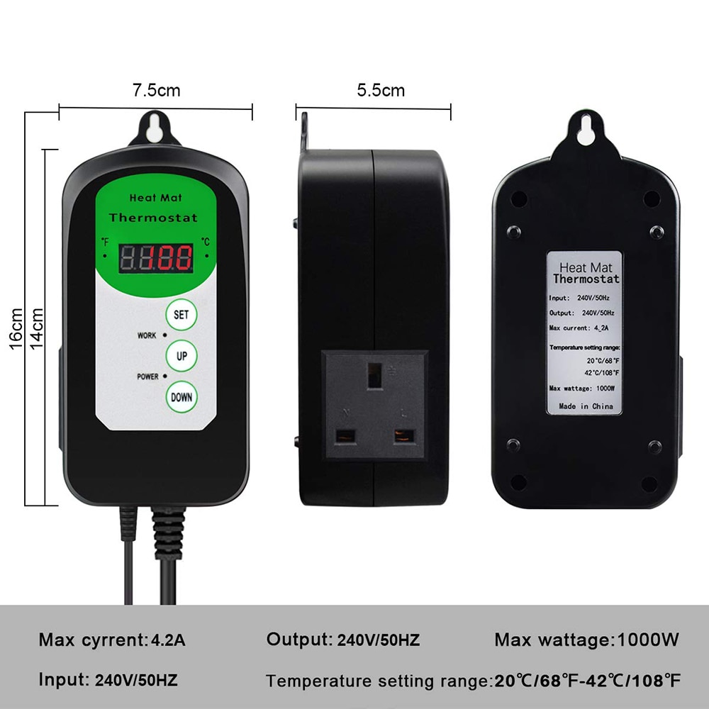 Digital Screen Thermostat Controller With A Temperature Needle 20-42 Celsius For Seed Germination Reptiles Brewing The Heat Mat