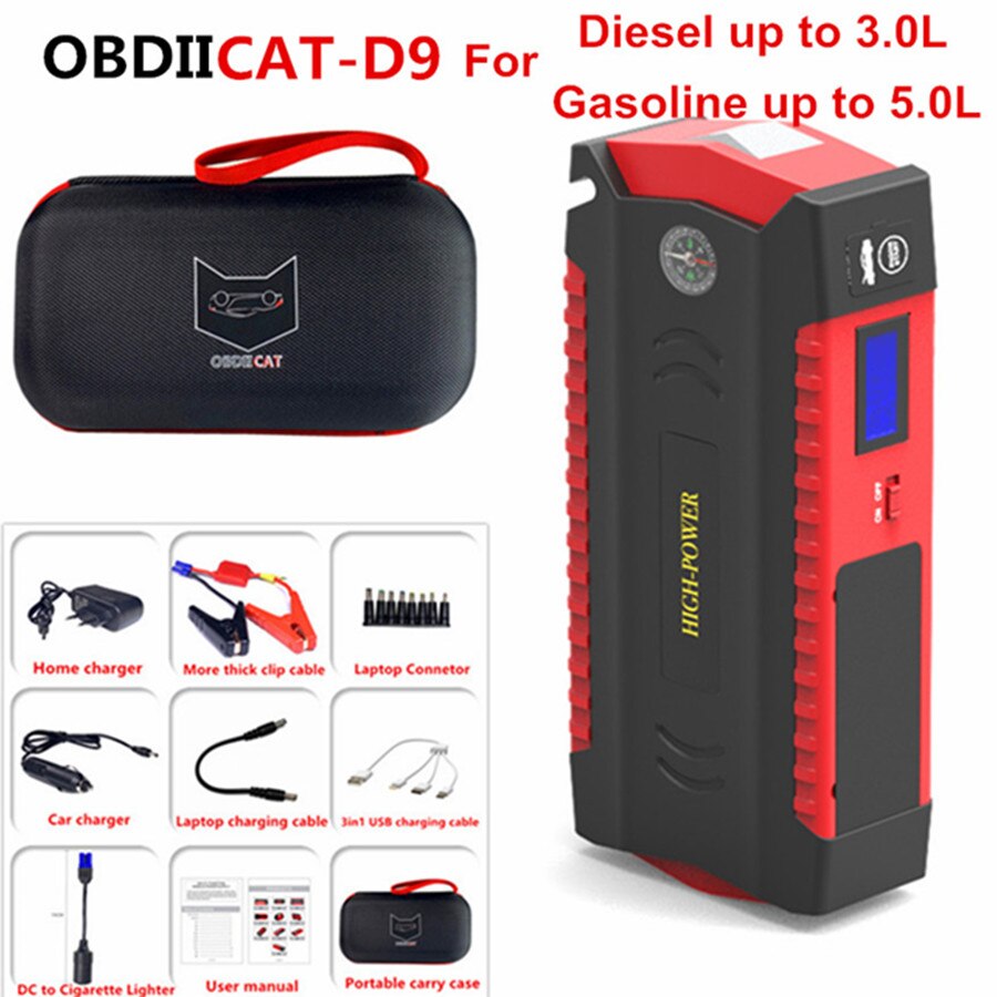 OBDIICAT-D9 Car Jump Starter Power Bank 12V 600A Auto Jump Starter Emergency Power Car Charger for Petrol and Diesel Cars: D9 Full Set