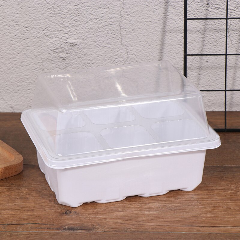 Kwekerijpotten, plantenbak, kweekbak met koepel en bodem, tuinkweekkast, tuinbenodigdheden, 6/12 plastic: 6 gaten wit