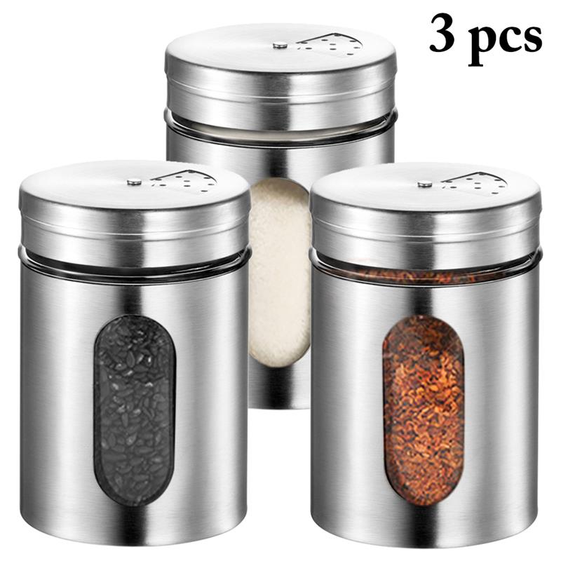 5Pcs Rvs Kruiden Kruiderij Jar Keuken Spice Fles Glas Seal Peper Shaker Fles Keuken Koken Tool