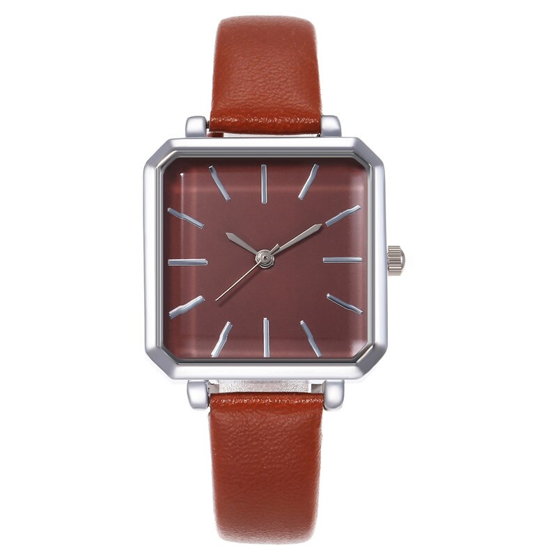 Topmerk vierkante dames armbandhorloge met gecontracteerd leer en kristal polshorloges damesjurk dames quartz klok dropshipping: Bruin