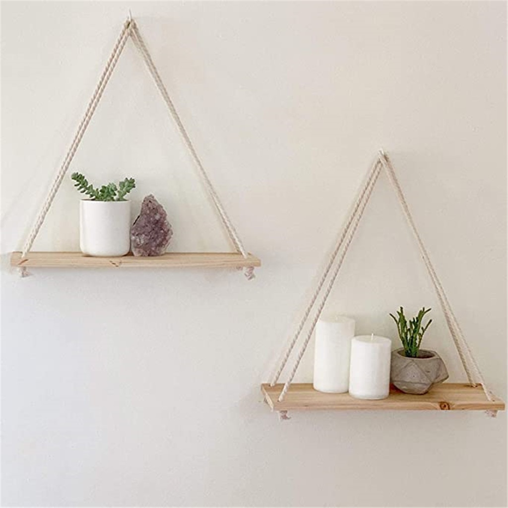 Premium Hout Swing Opknoping Touw Wandmontage Drijvende Planken Plant Bloem Pot Kamer Organizer Muur Plank Badkamer Accessoires☋