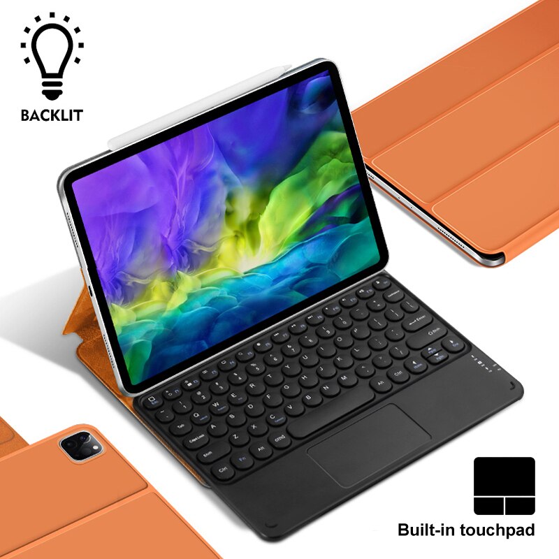 Bluetooth Toetsenbord Voor Ipad Air 4 10.9 ", Sterke Magnetische Bevestigd Afneembare Tabletten Case Ipad Pro 11 Met Touchpad: Orange with Backlit