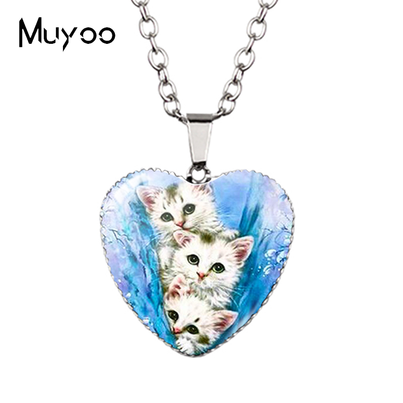 Cartoon Mooie Grappige Kittens En Muis Leuke Kitty Houdt Schelp Handgemaakte Hart Ketting Hangers Hz3: Licht Geel Kleur
