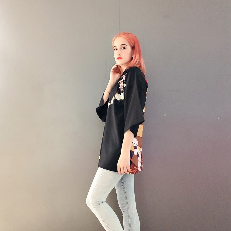 Las mujeres Kimono Yukata mujer ropa informal japonesa Ulzzang Japón estilo camisa suave chica Haori mujeres Kimono Obi Top 10206